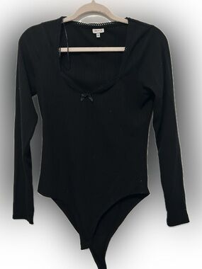 Self-E Black Long Sleeve Ribbed Bodysuit